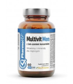Multiwitamina (MULTIVIT MEN z Żeń-Szeniem Koreańskim)  dla mężczyzn bezglutenowa - PHARMOVIT 60 kapsułek