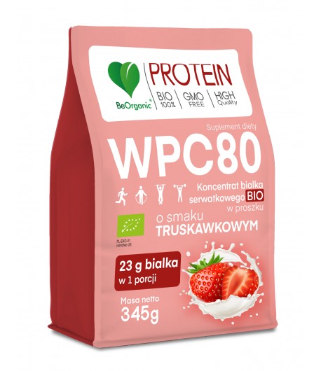 Białko serwatkowe WPC 80 Truskawka BIO - BeOrganic 345 g