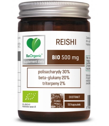 Reishi ekstrakt 30/20/2 500 mg BIO - BeOrganic 50 kapsułek