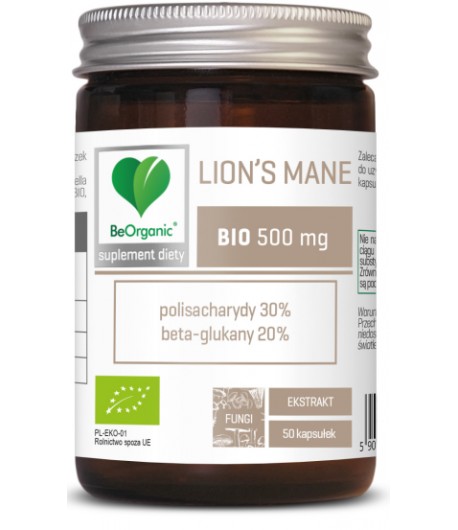 Lion’s Mane ekstrakt 30/20 500mg BIO - BeOrganic 50 kapsułek